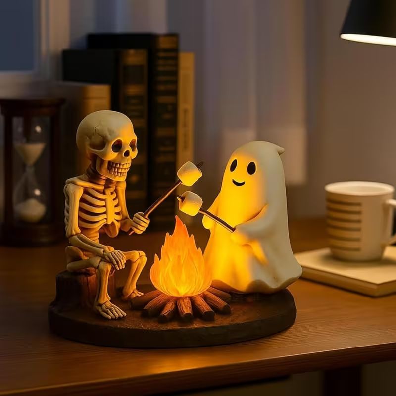 Skeleton Ghost Campfire LED Light Resin Tabletop Decor Figurine