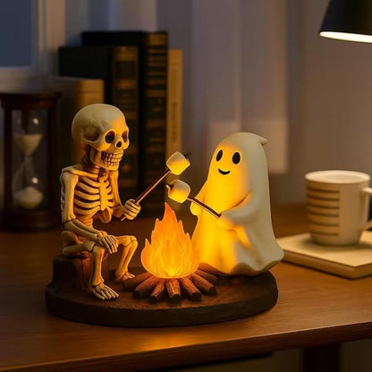Skeleton Ghost Campfire LED Light Resin Tabletop Decor Figurine
