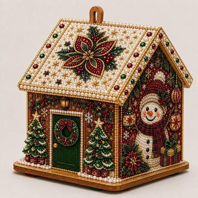 3D Christmas Diamond Painting House Kit, Santa Hot Cocoa Bar DIY Wooden Craft Kit, Tabletop Christmas Decor Ornament Gift