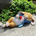 Resin Sleeping Rabbit Garden Statue, Lying Bunny Figurine with Red Rose, Outdoor Yard Lawn Patio Ornament, Home Tabletop Decor Gift