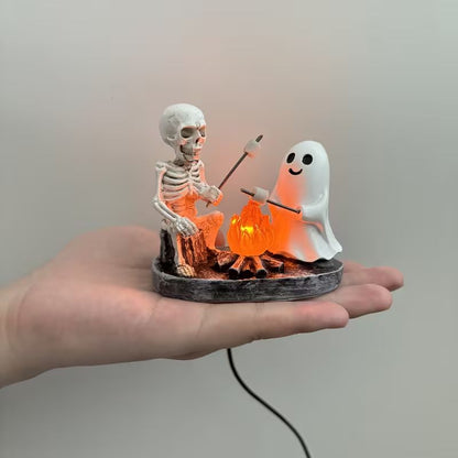 Skeleton Ghost Campfire LED Light Resin Tabletop Decor Figurine