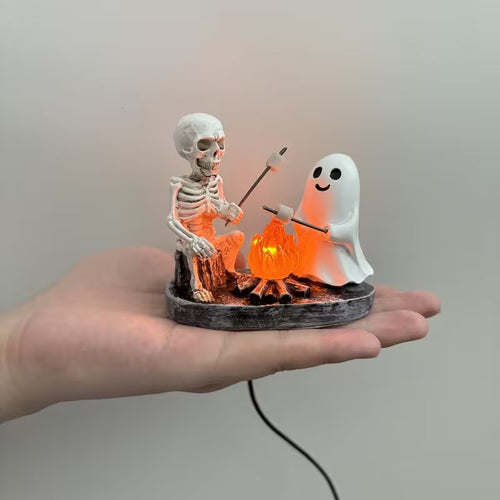 Skeleton Ghost Campfire LED Light Resin Tabletop Decor Figurine