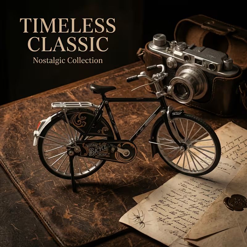Vintage Bicycle Alloy Model Ornament, Retro Mini Bike Figurine, Home Tabletop Decor Unique Gift for Collectors