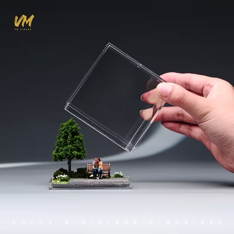 Miniature Park Scene Diorama in Acrylic Display Box, Handmade Micro Landscape Ornament, Desktop Decor Unique Gift for Him Her
