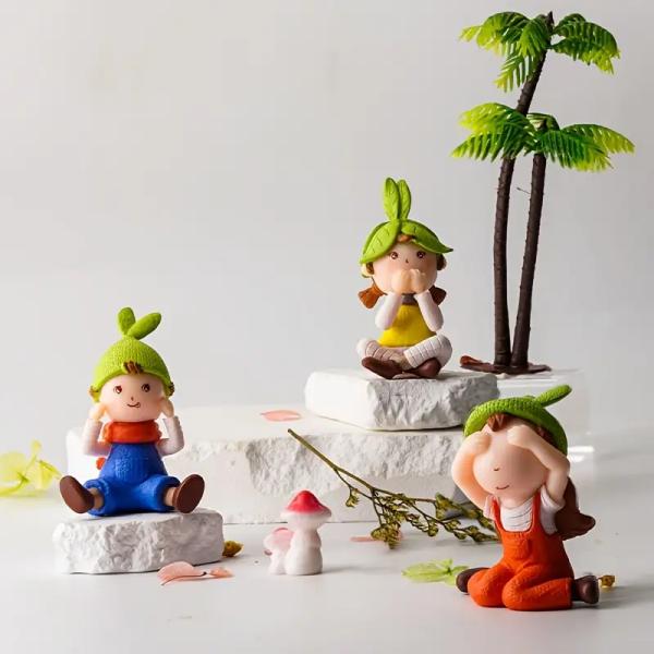 Resin Cute Fairy Figurine Set, 3pcs No See No Hear No Speak Mini Elf Statue, Desktop Tabletop Home Decor Ornament, Gift for Bedroom Shelf Decor