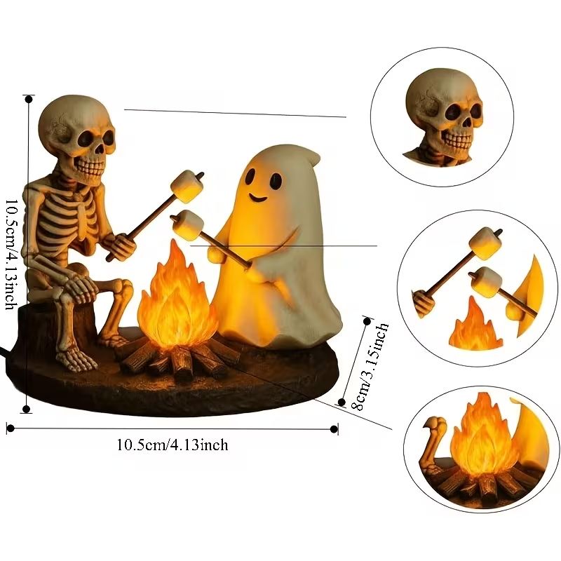 Skeleton Ghost Campfire LED Light Resin Tabletop Decor Figurine