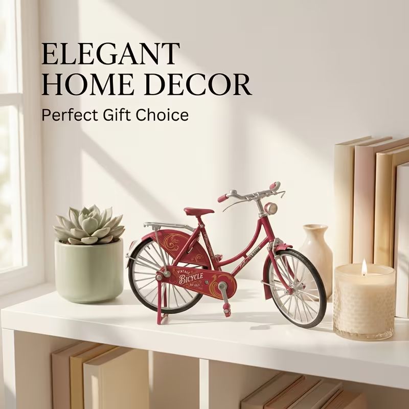 Vintage Bicycle Alloy Model Ornament, Retro Mini Bike Figurine, Home Tabletop Decor Unique Gift for Collectors