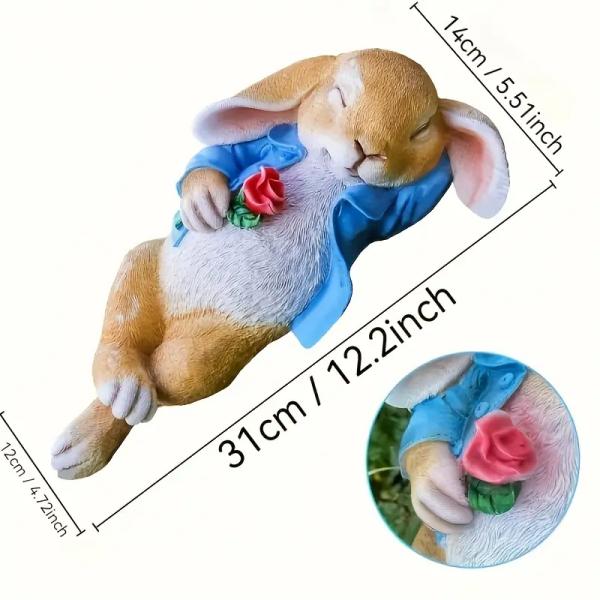 Resin Sleeping Rabbit Garden Statue, Lying Bunny Figurine with Red Rose, Outdoor Yard Lawn Patio Ornament, Home Tabletop Decor Gift
