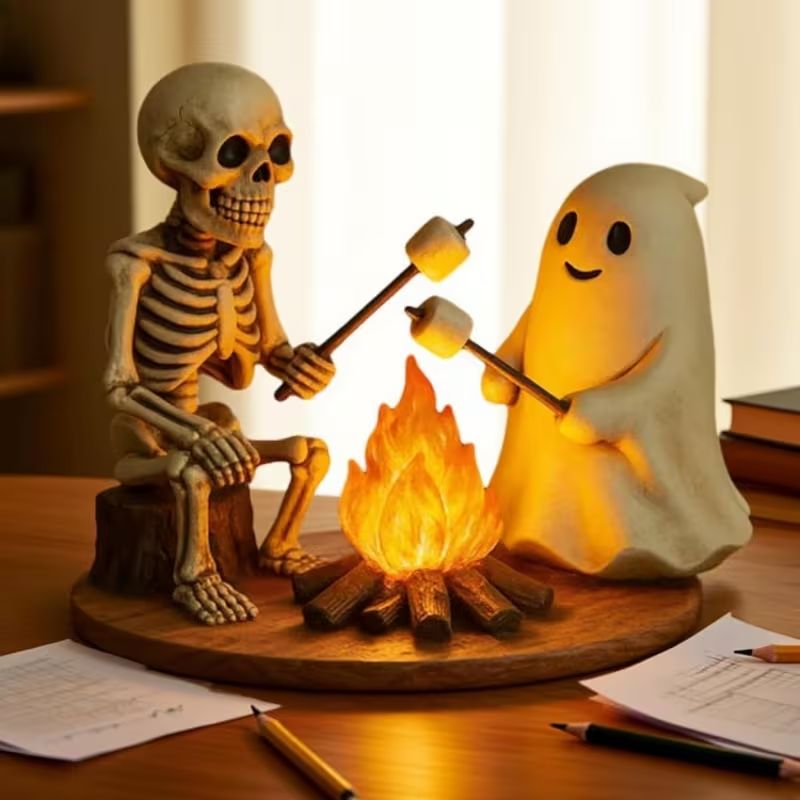Skeleton Ghost Campfire LED Light Resin Tabletop Decor Figurine