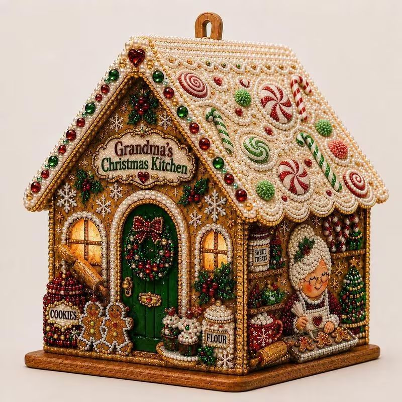 3D Christmas Diamond Painting House Kit, Santa Hot Cocoa Bar DIY Wooden Craft Kit, Tabletop Christmas Decor Ornament Gift