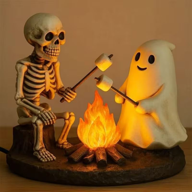 Skeleton Ghost Campfire LED Light Resin Tabletop Decor Figurine