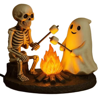 Skeleton Ghost Campfire LED Light Resin Tabletop Decor Figurine