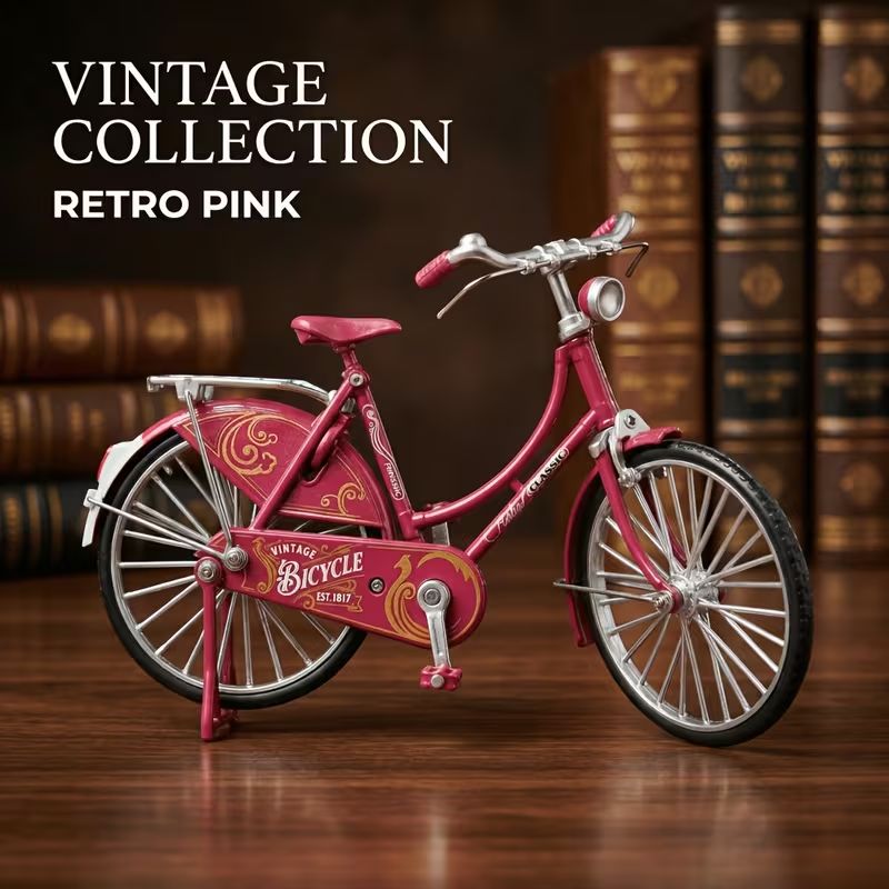 Vintage Bicycle Alloy Model Ornament, Retro Mini Bike Figurine, Home Tabletop Decor Unique Gift for Collectors