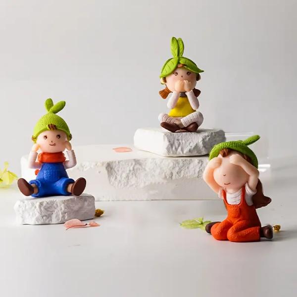 Resin Cute Fairy Figurine Set, 3pcs No See No Hear No Speak Mini Elf Statue, Desktop Tabletop Home Decor Ornament, Gift for Bedroom Shelf Decor