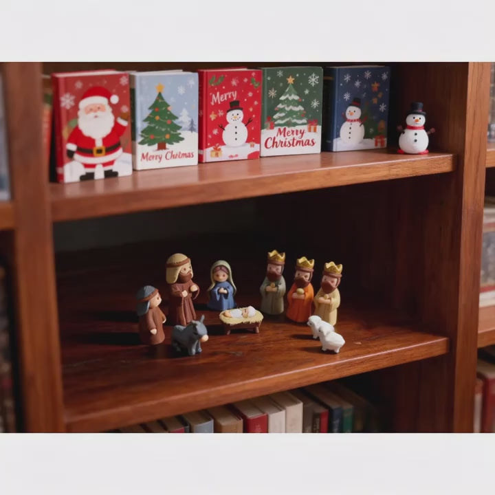 Christmas Nativity Scene Tin Box Ornament, Mini Jesus Birth Figurine Set, Holiday Tabletop Decor, Religious Christmas Gift