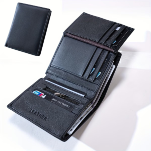 Men's Leather Bifold Wallet - 12 Card Slots, Zipper Coin Pocket & Photo ID Window